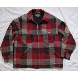 Woolrich Wool Blend Jacket Coat 16613 Red Black Buffalo Plaid Lined Size Large